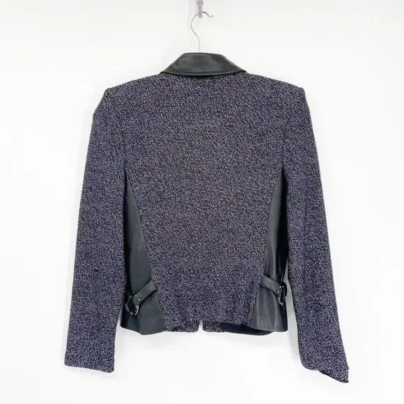 St. John Collection Gray Black Tweed Zip Jacket Leather Panels Size S - Picture 7 of 8